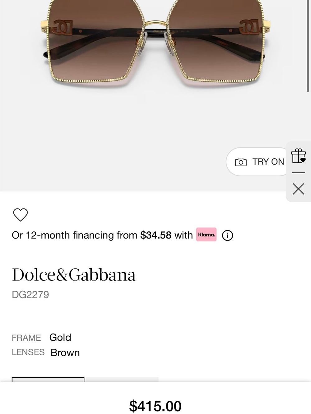 Dolce & Gabbana Gold Frame Brown Gradient Women's Sunglasses - Picture 4 of 4